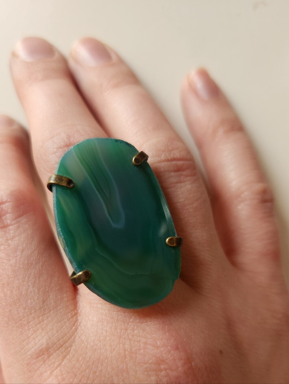 Green Agate Statement Ring - Picture 3 of 3